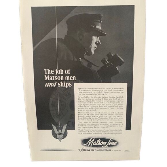 Vintage 1942 Matson Line Job of Men and Ships Ad Advertisement - Picture 2 of 4